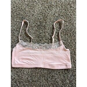 RARE! Skims S Cherry Blossom Cotton Lace Scoop Neck Bralette Women's Light Pink
